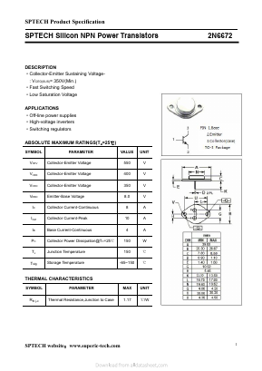 2N6672 Datasheet PDF Shenzhen SPTECH Microelectronics Co., Ltd.