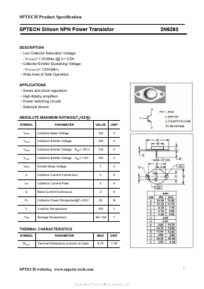 2N6263 Datasheet PDF Shenzhen SPTECH Microelectronics Co., Ltd.