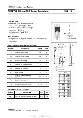 2N6124 Datasheet PDF Shenzhen SPTECH Microelectronics Co., Ltd.