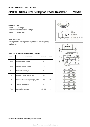 2N6493 Datasheet PDF Shenzhen SPTECH Microelectronics Co., Ltd.