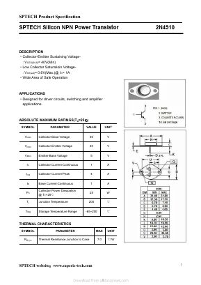 2N4910 Datasheet PDF Shenzhen SPTECH Microelectronics Co., Ltd.