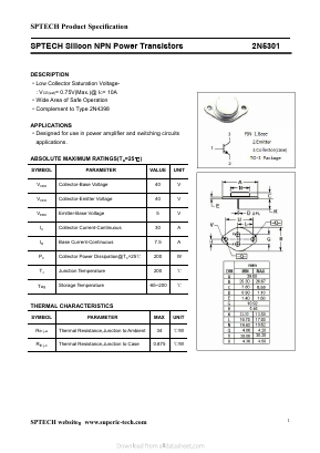 2N5301 Datasheet PDF Shenzhen SPTECH Microelectronics Co., Ltd.