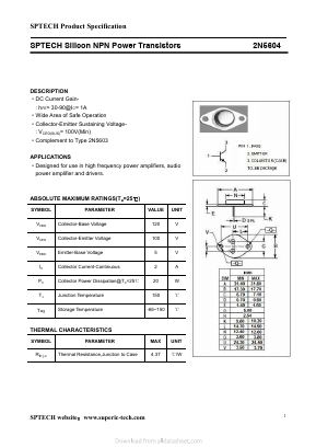 2N5604 Datasheet PDF Shenzhen SPTECH Microelectronics Co., Ltd.