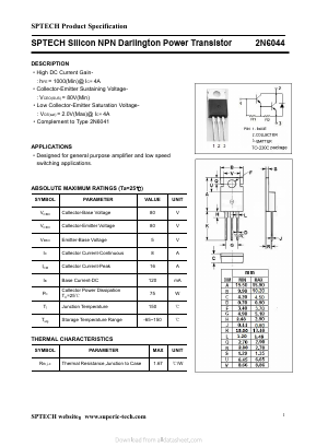 2N6044 Datasheet PDF Shenzhen SPTECH Microelectronics Co., Ltd.