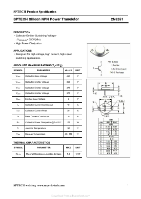 2N6251 Datasheet PDF Shenzhen SPTECH Microelectronics Co., Ltd.