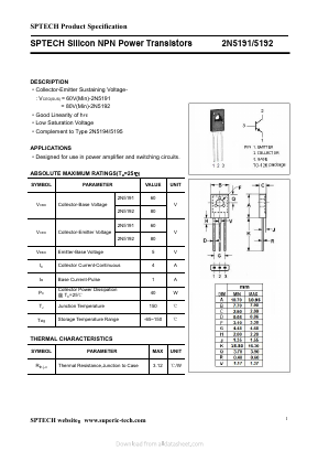 2N5191 Datasheet PDF Shenzhen SPTECH Microelectronics Co., Ltd.