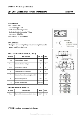 2N5599 Datasheet PDF Shenzhen SPTECH Microelectronics Co., Ltd.