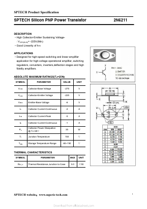 2N6211 Datasheet PDF Shenzhen SPTECH Microelectronics Co., Ltd.