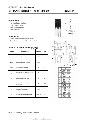 2SD1884 Datasheet PDF Shenzhen SPTECH Microelectronics Co., Ltd.