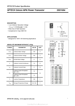 2SD1684 Datasheet PDF Shenzhen SPTECH Microelectronics Co., Ltd.