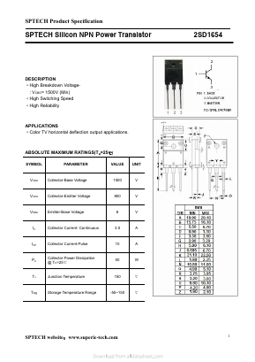 2SD1654 Datasheet PDF Shenzhen SPTECH Microelectronics Co., Ltd.