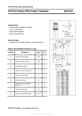 2SD1541 Datasheet PDF Shenzhen SPTECH Microelectronics Co., Ltd.