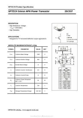 2SC937 Datasheet PDF Shenzhen SPTECH Microelectronics Co., Ltd.