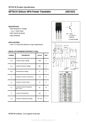 2SD1653 Datasheet PDF Shenzhen SPTECH Microelectronics Co., Ltd.