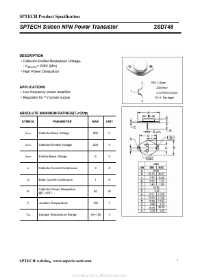 2SD748 Datasheet PDF Shenzhen SPTECH Microelectronics Co., Ltd.