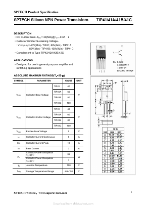 TIP41 Datasheet PDF Shenzhen SPTECH Microelectronics Co., Ltd.