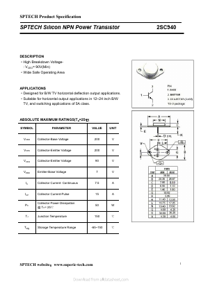 2SC940 Datasheet PDF Shenzhen SPTECH Microelectronics Co., Ltd.