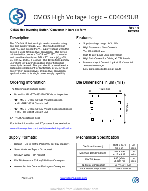 CD4049UB Datasheet PDF Silicon Supplies