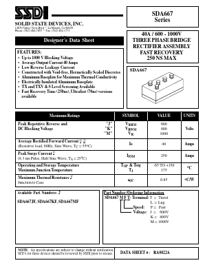 SDA667KF Datasheet PDF Solid State Devices, Inc.