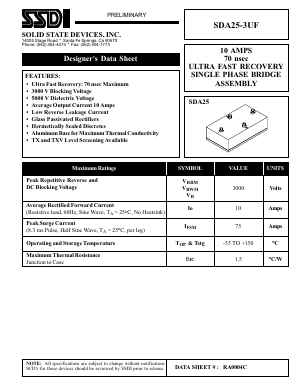 SDA25-3UF Datasheet PDF Solid State Devices, Inc.