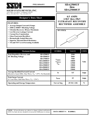 SDA12500UF Datasheet PDF Solid State Devices, Inc.