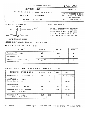 SPD9442 Datasheet PDF Solid State Devices, Inc.