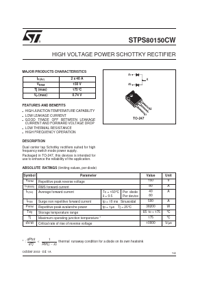 STPS80150CW Datasheet PDF STMicroelectronics