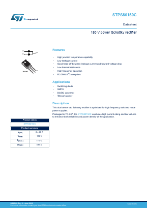 STPS80150CW Datasheet PDF STMicroelectronics