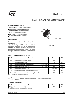 BAS70-07 Datasheet PDF STMicroelectronics