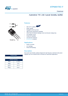 STPS80170CWLY Datasheet PDF STMicroelectronics