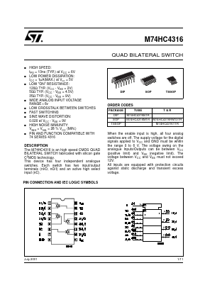M74HC4316RM13TR Datasheet PDF STMicroelectronics
