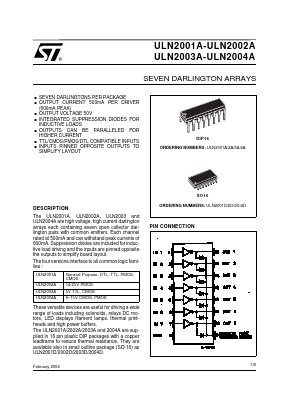 ULN2001A-ULN2002A Datasheet PDF STMicroelectronics