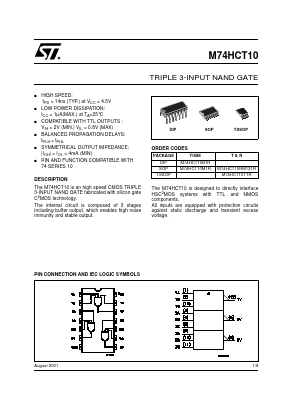 M74HCT10B1R Datasheet PDF STMicroelectronics