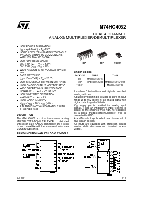 M74HC4052 Datasheet PDF STMicroelectronics