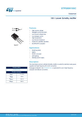 STPS80H100CY Datasheet PDF STMicroelectronics
