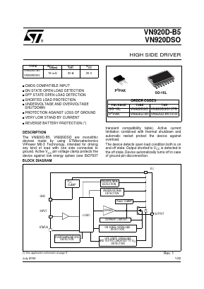 VN920D-B5 Datasheet PDF STMicroelectronics