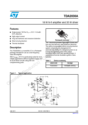 TDA2030AV Datasheet PDF STMicroelectronics