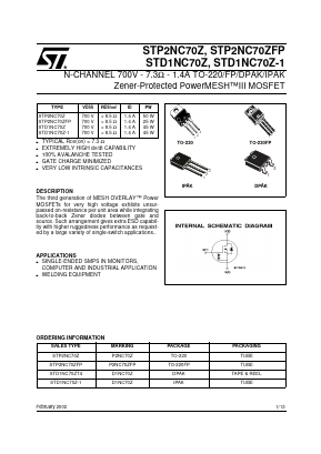 D1NC70Z Datasheet PDF STMicroelectronics