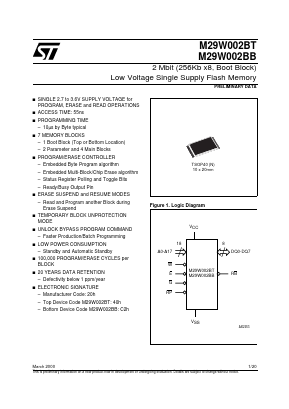 M29W002BB70N1T Datasheet PDF STMicroelectronics