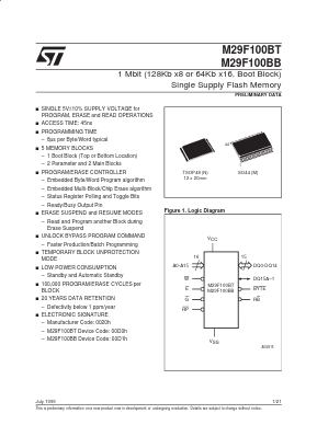 M29F100BB70N3 Datasheet PDF STMicroelectronics