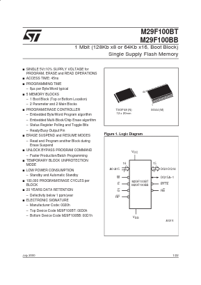 M29F100BB120M1 Datasheet PDF STMicroelectronics