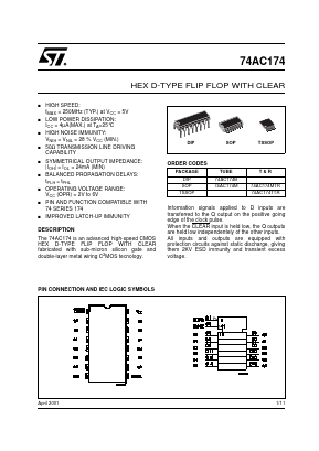 74AC174TTR Datasheet PDF STMicroelectronics