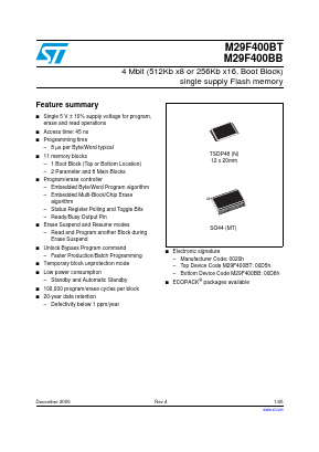 M29F400BB55M6 Datasheet PDF STMicroelectronics