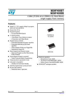 M29F400BT70M1 Datasheet PDF STMicroelectronics