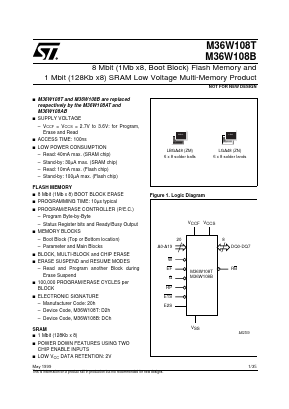 M36W108T100ZM1T Datasheet PDF STMicroelectronics
