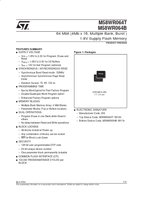 M58WR064B85ZB6T Datasheet PDF STMicroelectronics