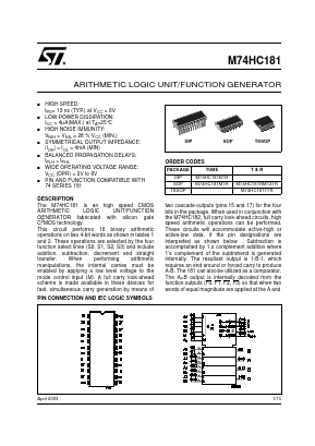 M74HC181RM13TR Datasheet PDF STMicroelectronics