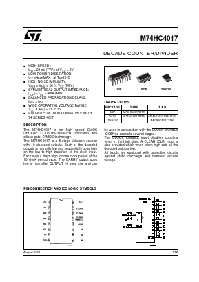M74HC4017 Datasheet PDF STMicroelectronics