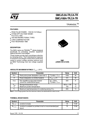 SMCJ70A-TR Datasheet PDF STMicroelectronics