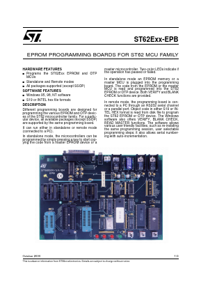 ST62E80-EPB/110 Datasheet PDF STMicroelectronics
